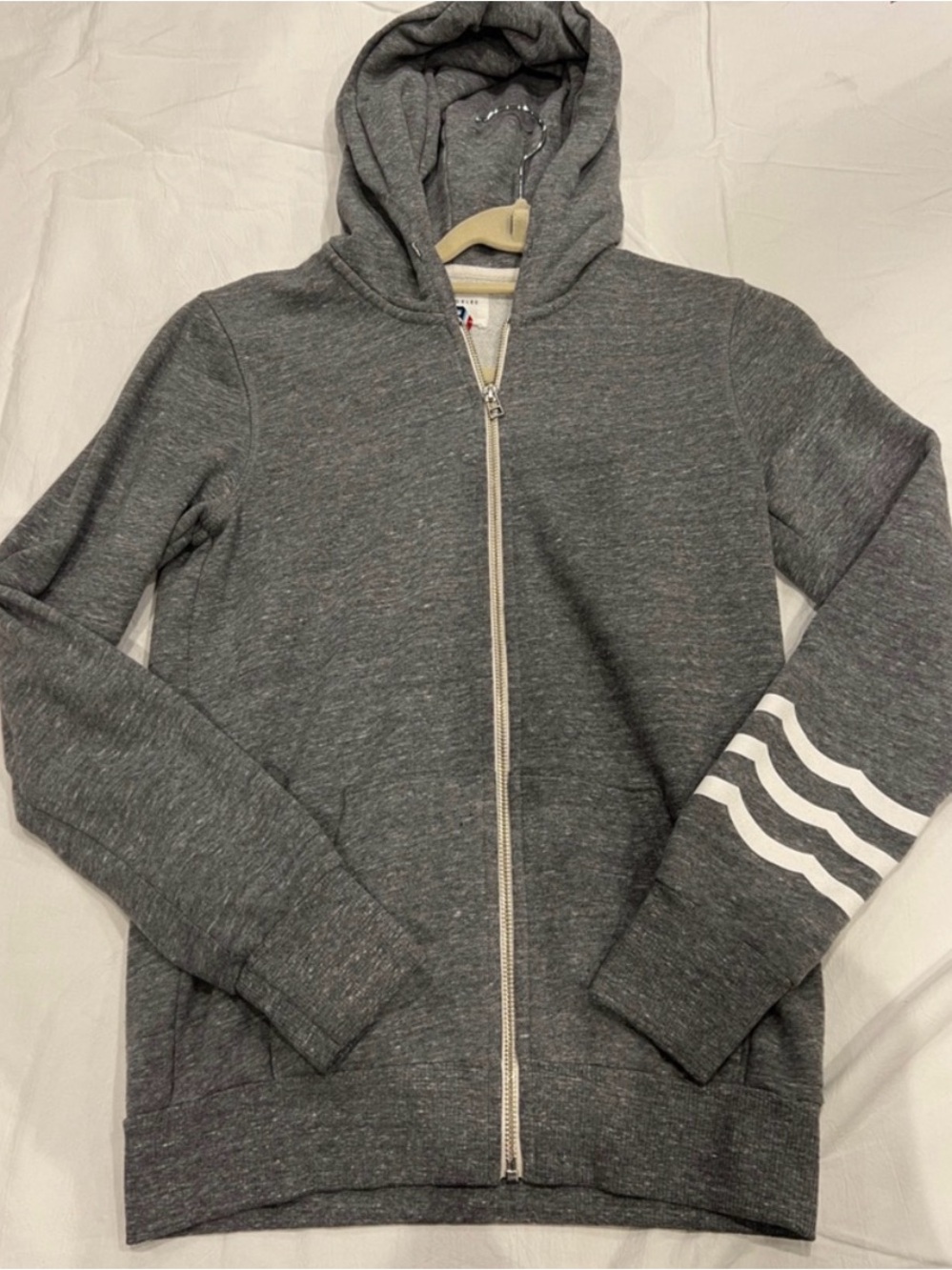 Sol Angeles Gray Zip Hoodie with White Sleeve Stripes